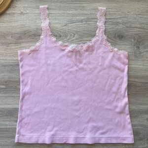 Light Pink Stretch Cotton Lace Cami Tank Top Ballerina Pastel Clean Girl Vintage